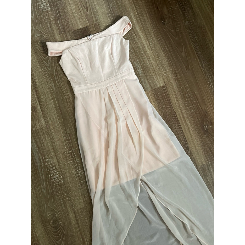 [preloved] gaun forever new original - off shoulder dress pesta formal peach salem