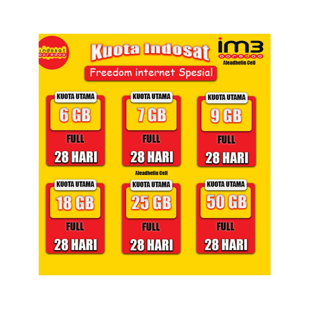 Paket Data Indosat Freedom Internet Spesial Bulanan Kuota Full 24 jam