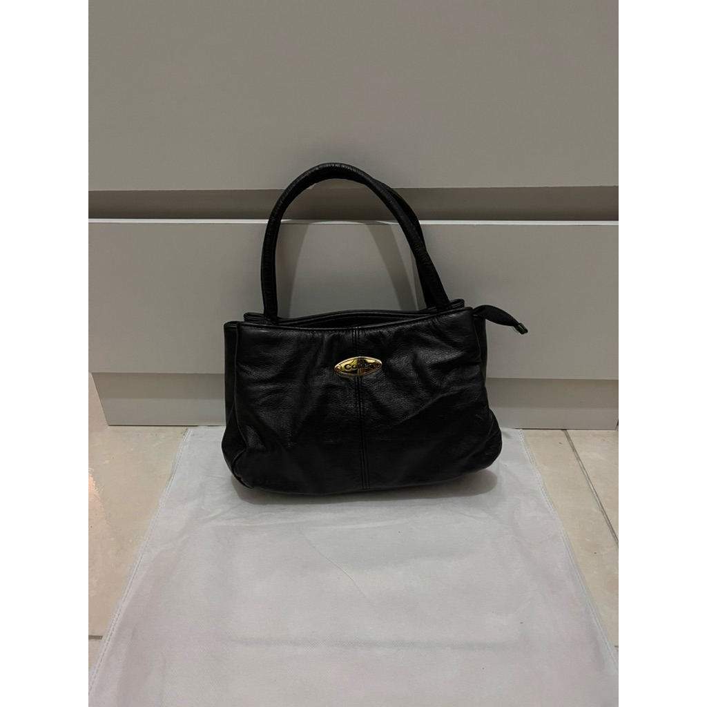 Handbag hitam kecil kulit asli | Tas tenteng hitam vintage banyak ruang