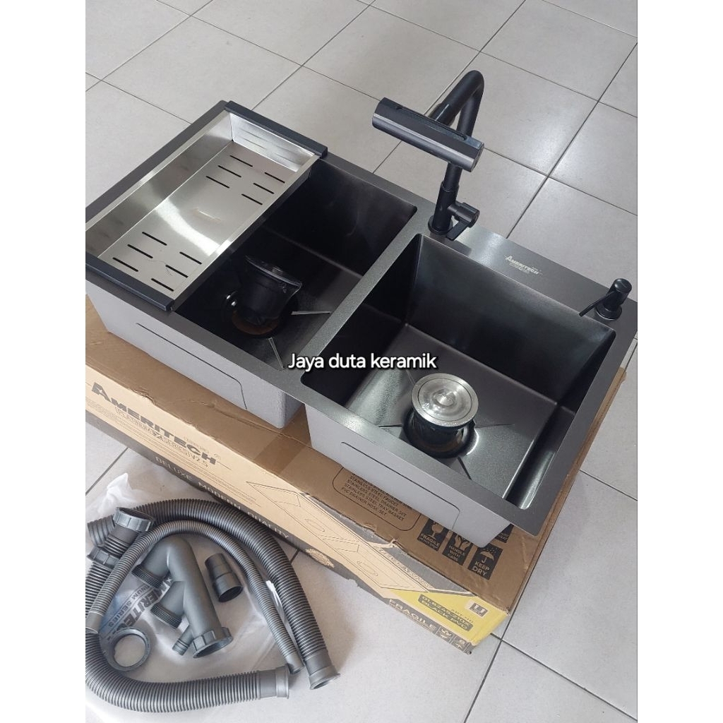 Kitchen sink Black 2 lubang/ Bak cuci piring hitam 2 lubang/wastafel cuci piring