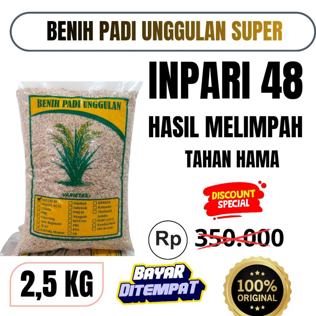 benih padi unggul berkualitas bermutu INPARI 48 kemasan 2,5KG