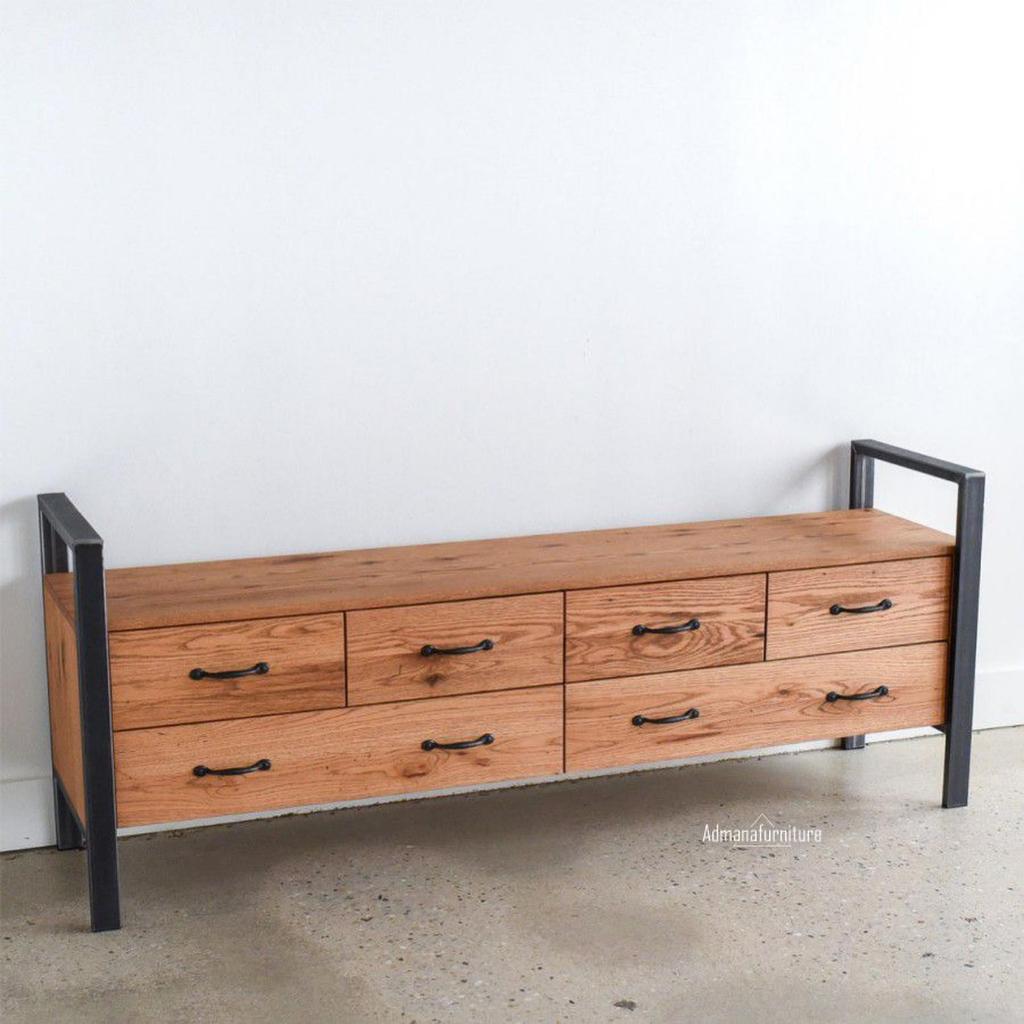 Meja Tv Industrial Minimalis Besi Jati Walnut