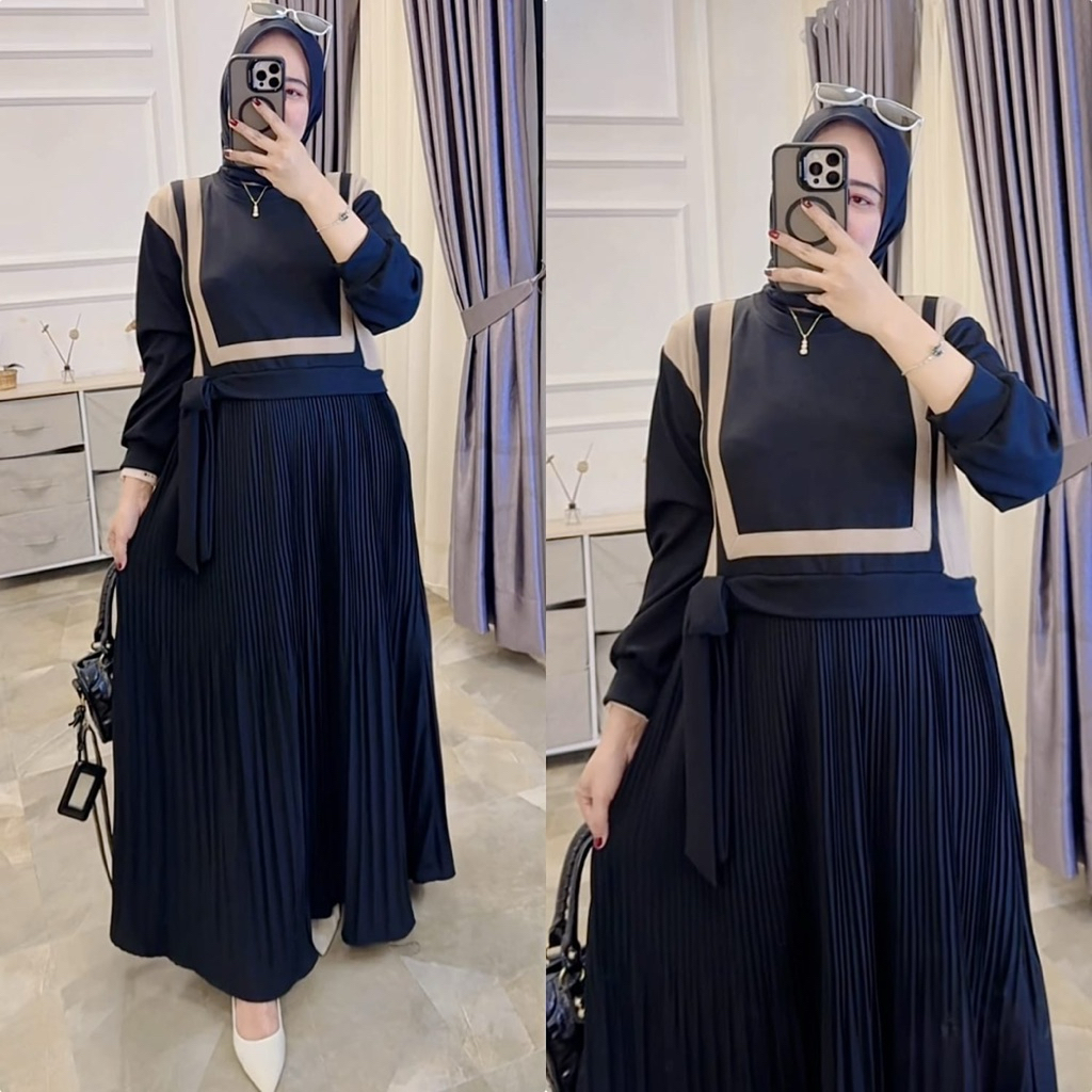 ayang store_Gamis prisket cantik atasan tali kaos knit terbaru