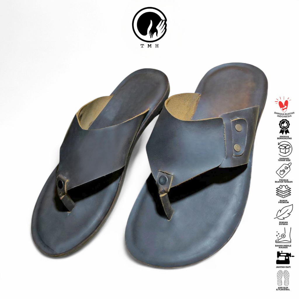 TMH Sandal Pria Sandal Cowok (Sandal Kulit Sapi) Sandal Slide SD-22 Kulit Sapi Asli