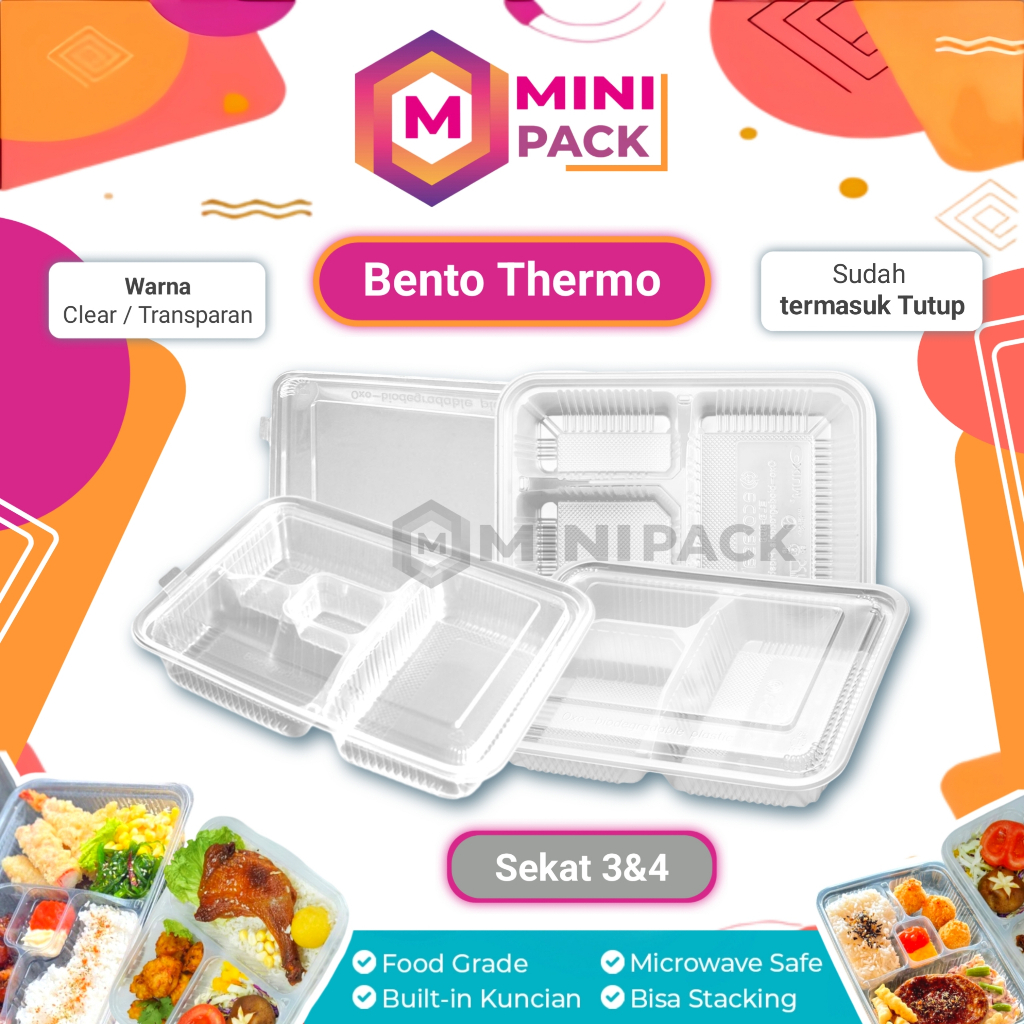 Bento Thermo  Sekat 3 Sekat 4 21x13cm 21x13 cm ELB 808 ELB 606 Plastik Mika Kotak Sekat Meal Luch Bo