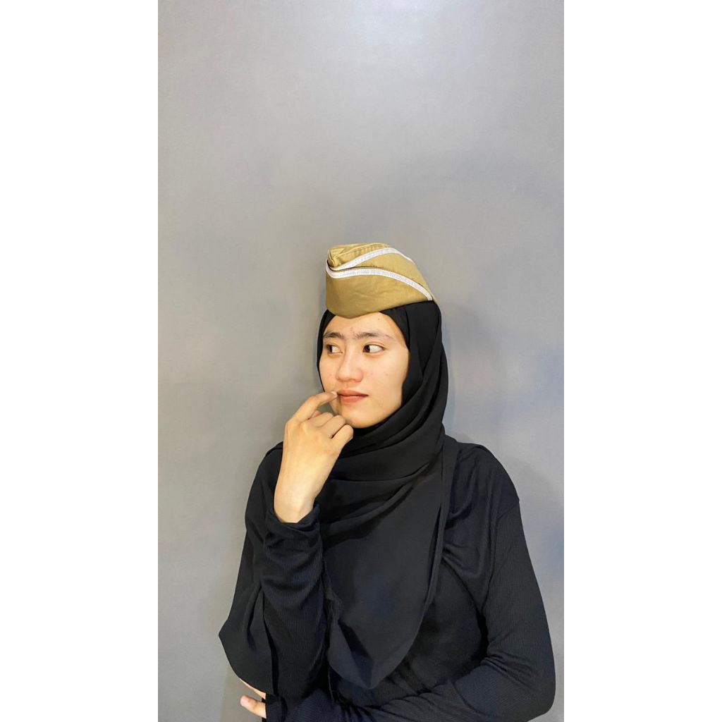 Topi Mutz PNS ASN Wanita - Seragam PDH Warna Krem Topi lipat pegawai negeri Taruna  Muts peci vetera