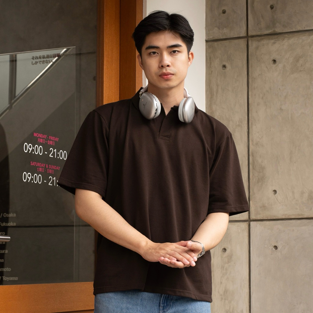 HAIBRO - Nova Polo Shirt Oversized Pique Pria Coffe