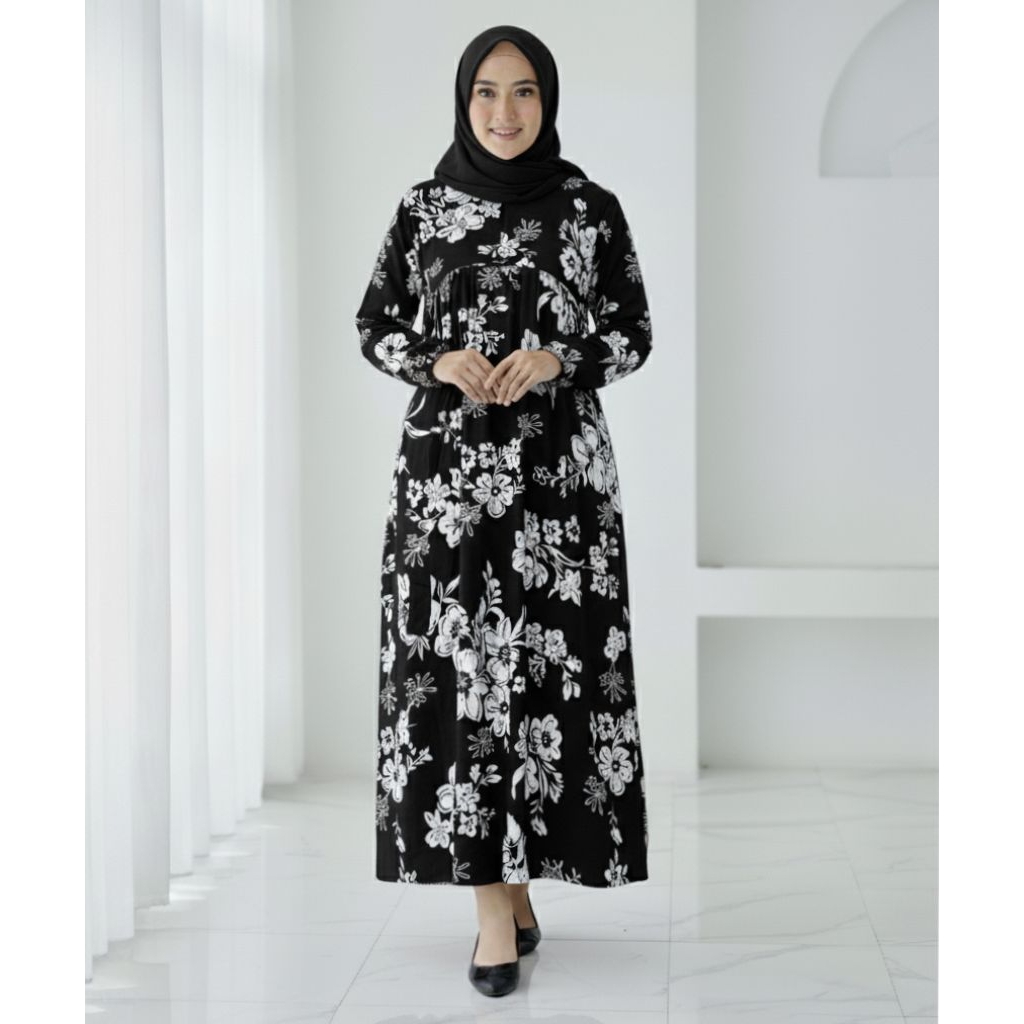 Midi Dress Rayon//Midi dress rayon motif bunga//Homey dress rayon