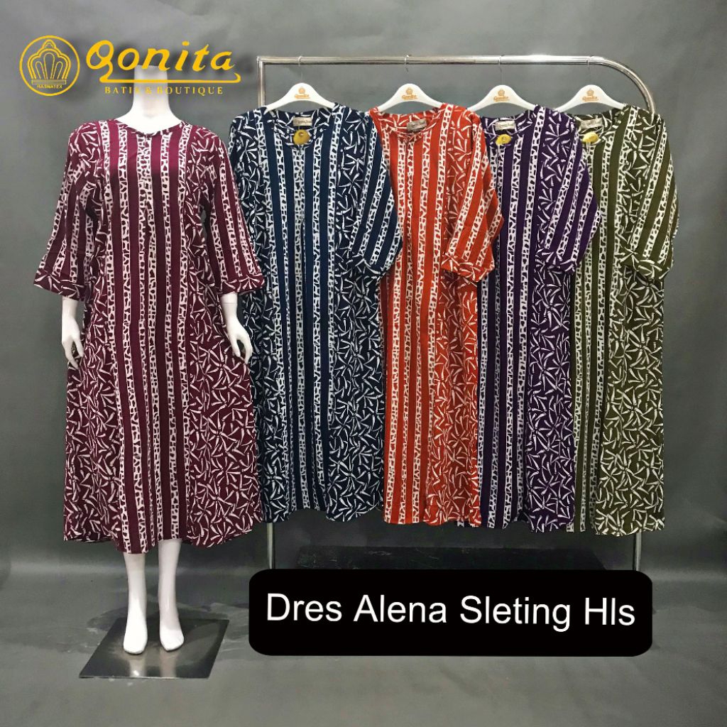 {Ld 108 cm} Daster Qonita Batik Pekalongan Dres Alena Sleting Hls
