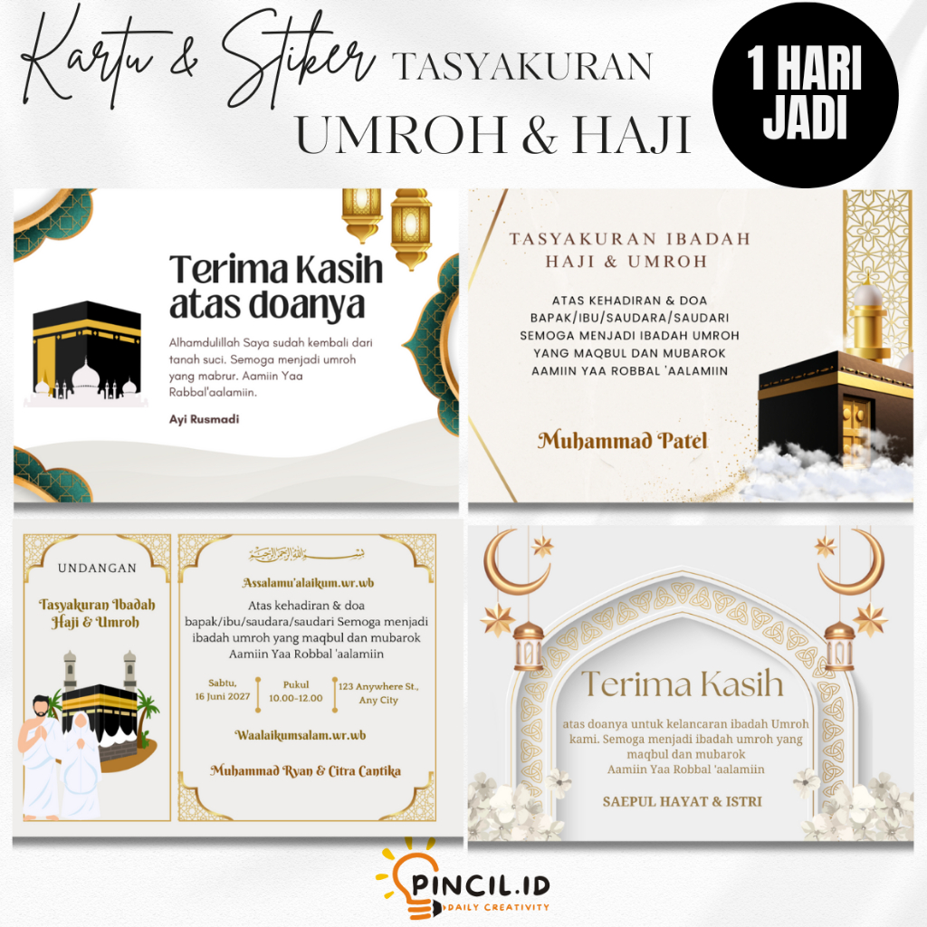 KARTU TASYAKURAN UMROH, STIKER UMROH DAN HAJI, KARTU UCAPAN UMROH & HAJI, CETAK KARTU CUSTOM
