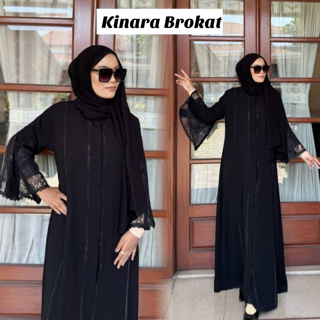 Abaya Kinara Brokat Gamis Hitam Jettblack S-XL