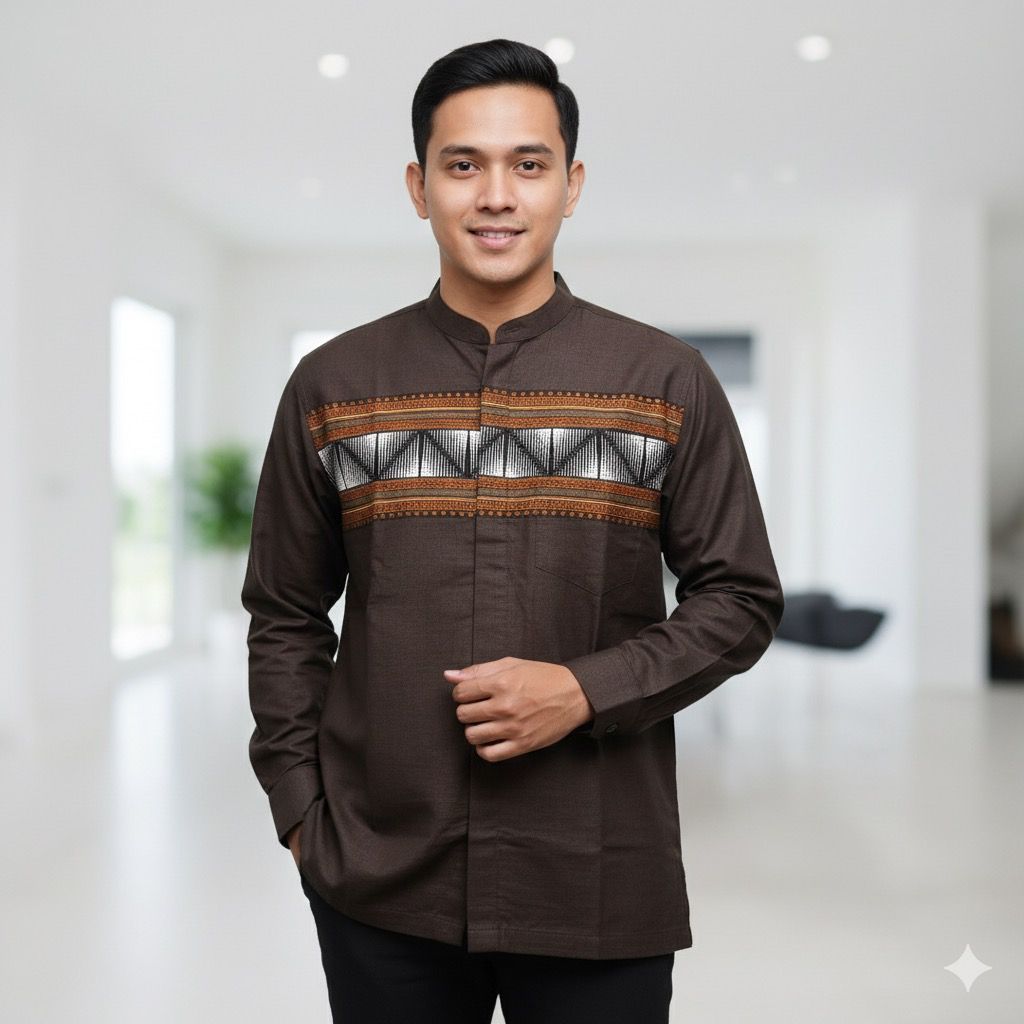 3’NThree Kemeja Koko Tangan Panjang Pria Koko Bordir KMJ41380