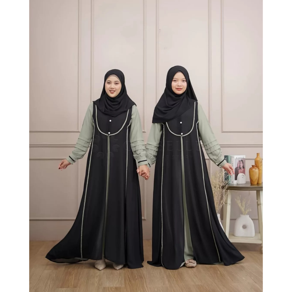 Qirani Couple Baju Setelan Couple Mom & Kids Gamis lebaran Dress Bahan Cerutty Fashion Muslim ELF