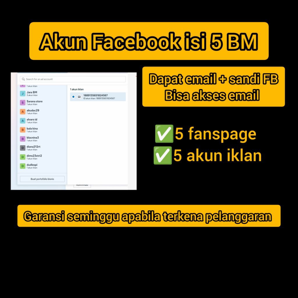 akun Facebook isi 5 BM + 1 personal