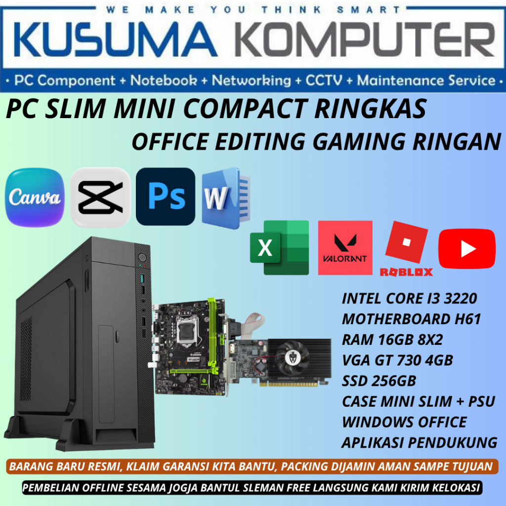 PC Mini Slim Compact Gaming Editing Ringan intel Core i3 3220 VGA GT 730 4GB