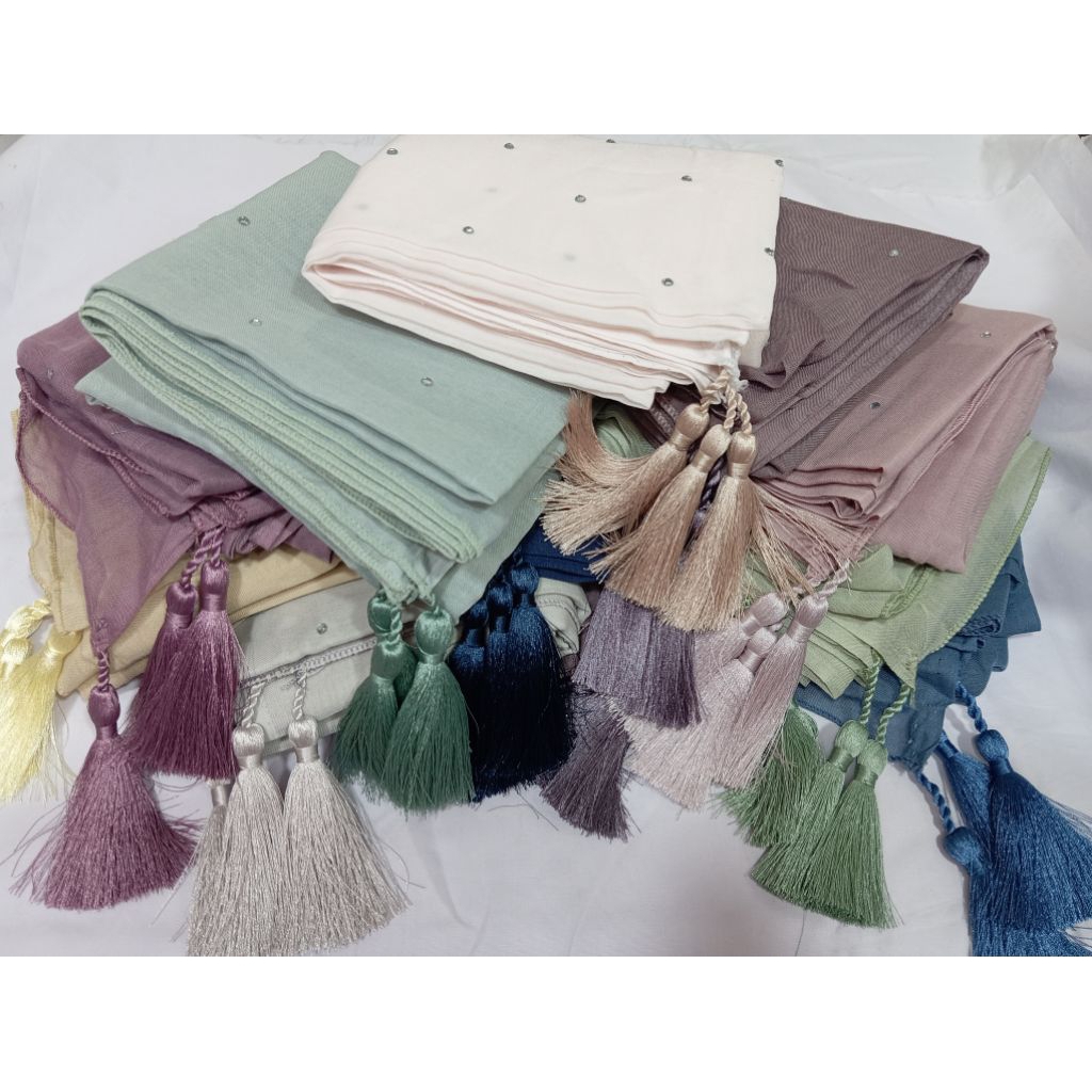 Hijab Segiempat Paris Swarovski Rose Gold/ Paris Payet Tabur Swarovski/ Jilbab Paris Swarovski