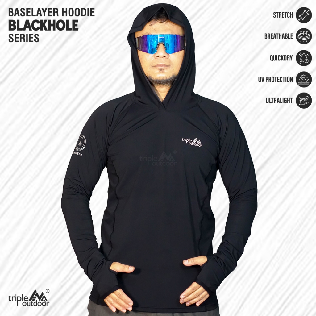 BLACKHOLE SERIES - BASELAYER HOODIE LENGAN PANJANG WATER REPELLENT PRIA WANITA MANSET GYM RUNNING HI