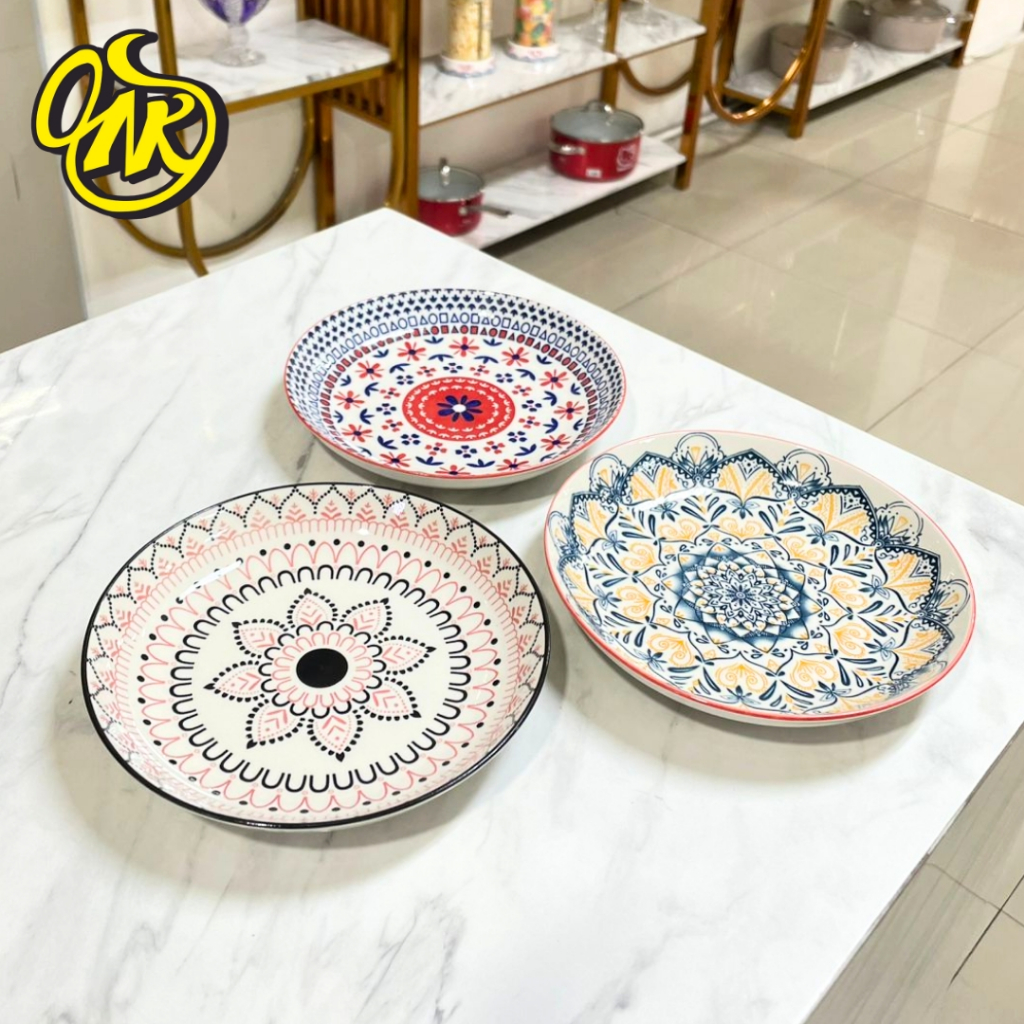 Piring Saji Keramik Batik 1 Set Isi 3 Ukuran 20 cm
