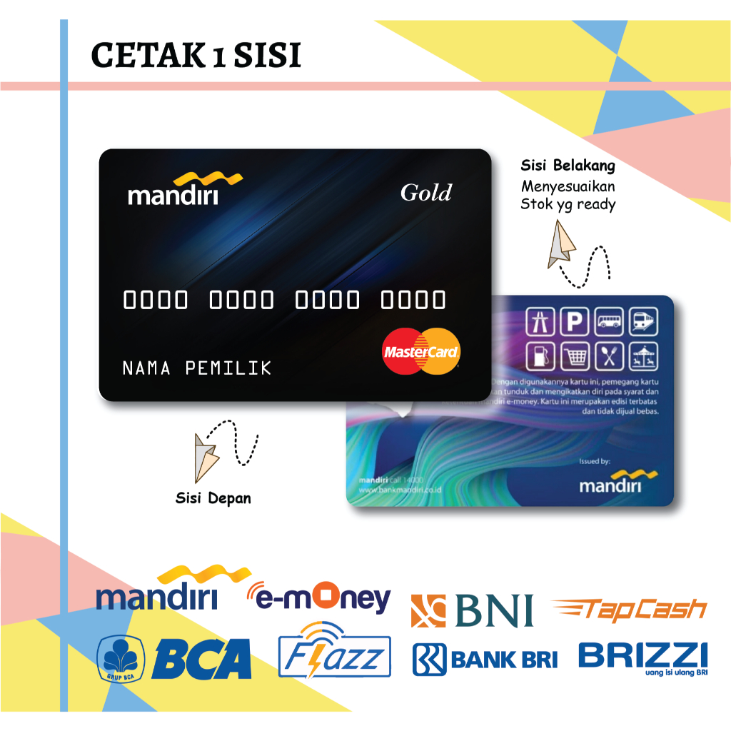 KARTU EMONEY DEBIT CARD PLATINUM VISA ETOLL MANDIRI FLAZZ BCA BNI TAPCASH BRIZZI BRI - 1 SISI