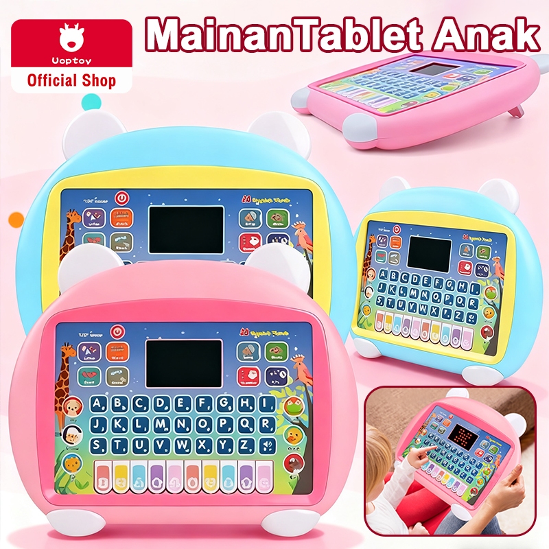 Uoptoy Mainan Tablet Anak LED Belajar Laptop Mainan Alfabet Piano Mainan Belajar Tablet untuk Anak-a