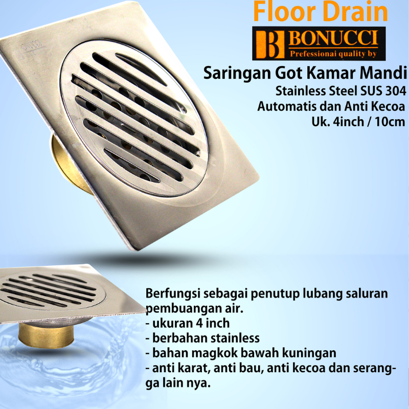 FLOOR DRAIN STIANLESS  STEEL ANTI BANJIR  KUNINGAN / BONUCCI SUS304