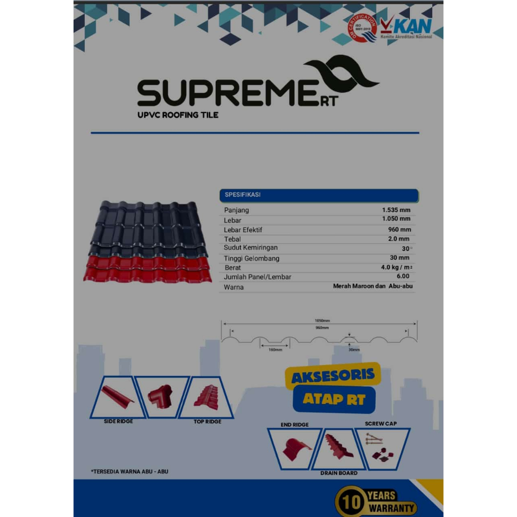 Genteng Upvc Roofing Tile Supreme Lebar 960 Tebal 2mm