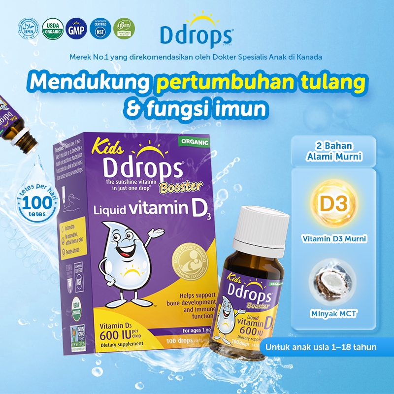 Ddrops Booster Vitamin D3 600 IU Cair untuk Anak-anak - 100 Tetes/2.8ml