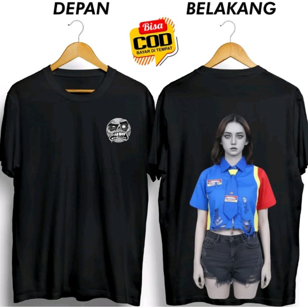 Kaos Hitam Hantu Cewek Indomaret Muka Pucet Desain Terbaru T-shirt Unisex