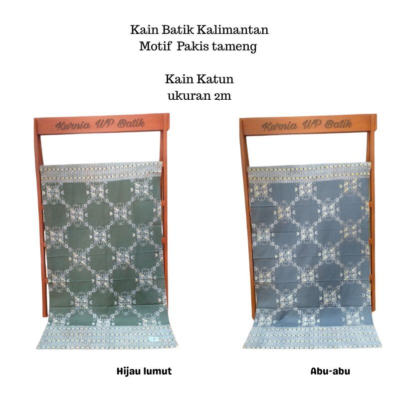 Kain Batik Cap,Batik Kalimantan Balikpapan Motif Pakis Tameng ukuran 2m kain katun warna abu abu ,hi
