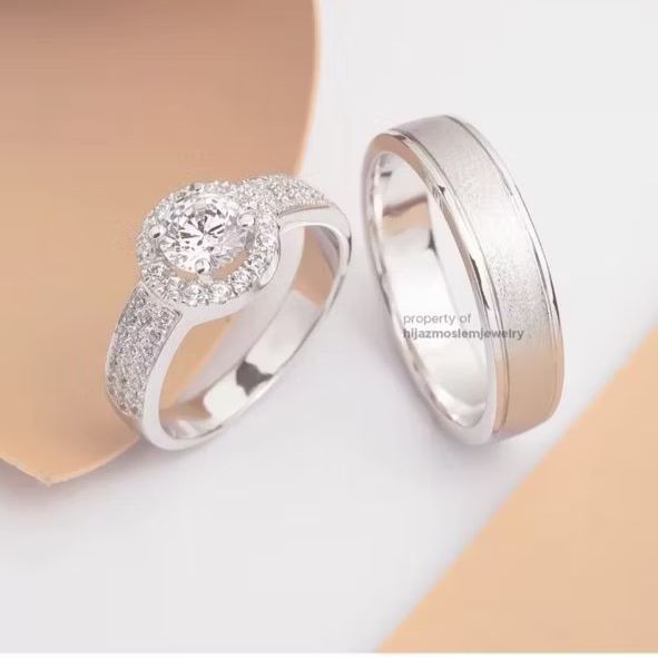 Hijaz Cincin Nikah Perak & Emas Putih 12K Premium | Garansi Resize | Free Ukir Nama