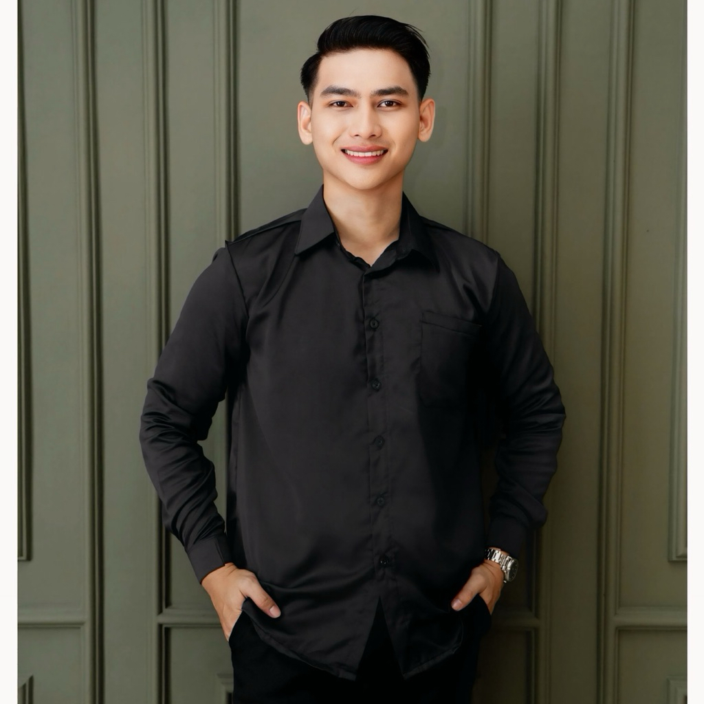 Maheswara by LANDZIE Kemeja Pria Polos Lengan Panjang Bahan Satin Silk Premium Baju Dinas Resmi Kond