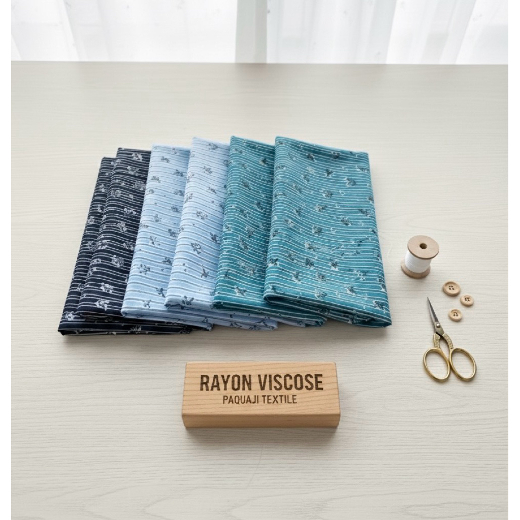 bahan kain katun rayon motif bunga kecil salur/rayon motif salur/rayon viscose(harga tertera 50cm)