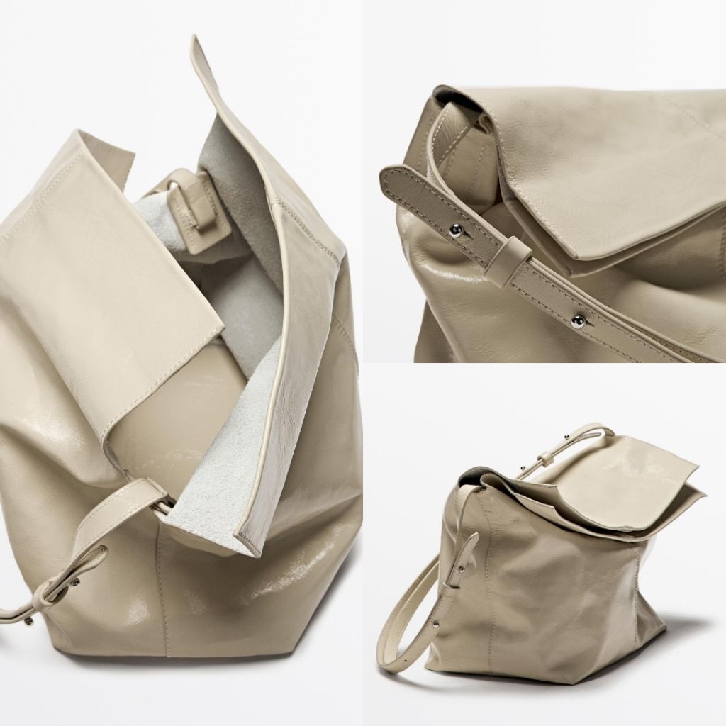 MASSIMO DUTTI TAS LEATHER FLAP BAG NATURAL BARU ASLI ORIGINAL