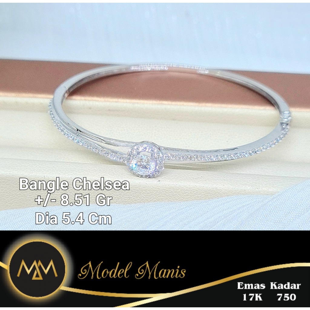 Model Manis Gold - Gelang Bangle Chelsea Putih - Emas 17k  750