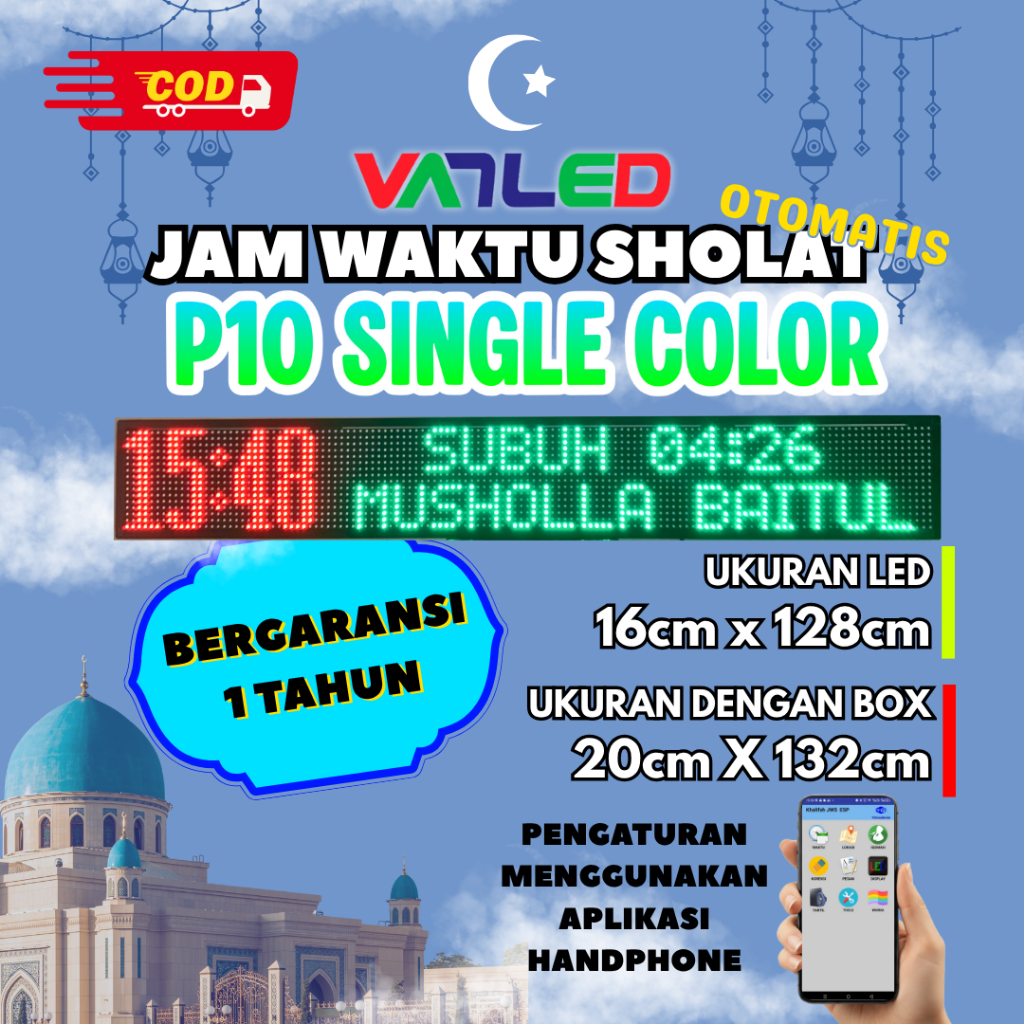 Jam Sholat Digital Masjid Jam Waktu Sholat Digital Masjid P10 Merah Hijau Putih Single Color 16X128 