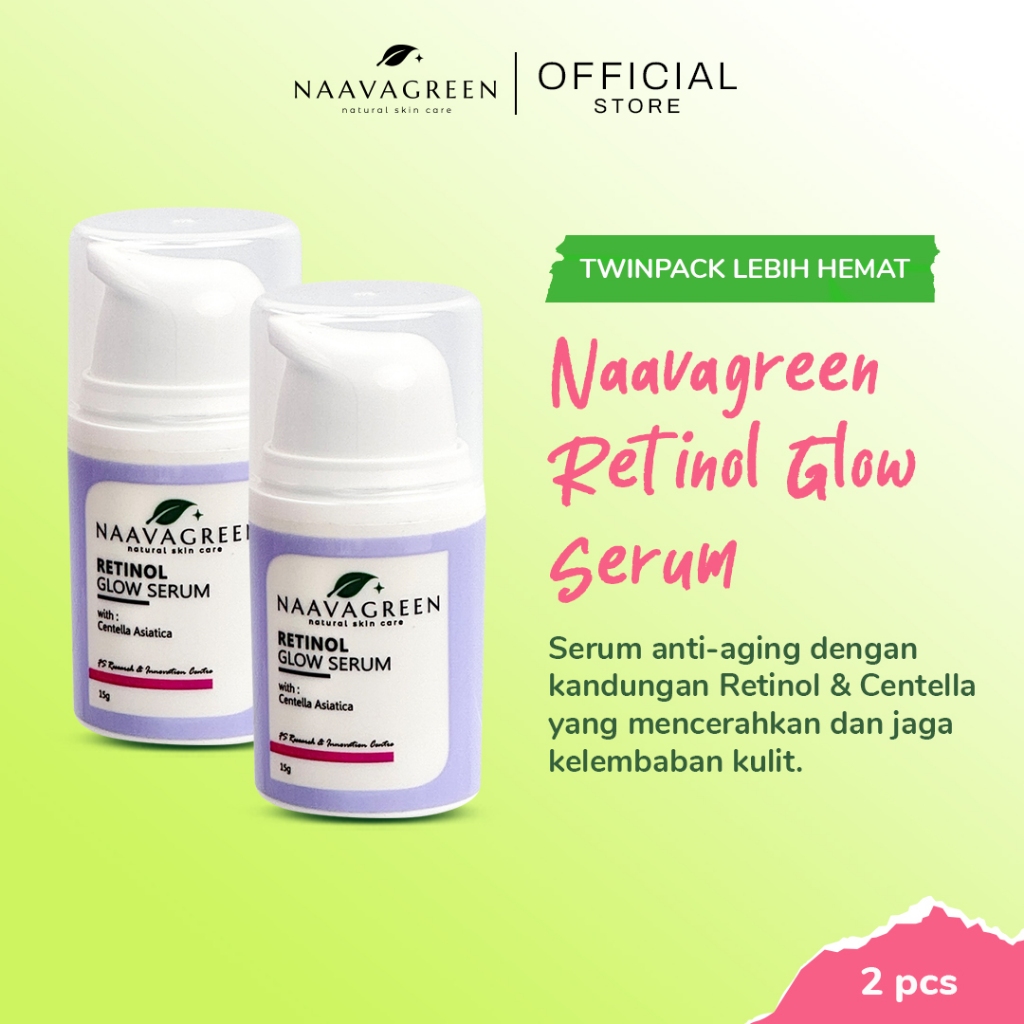 [TWINPACK] Paket Isi 2 Naavagreen Retinol Glow Serum - Mencerahkan & Anti Aging 15g