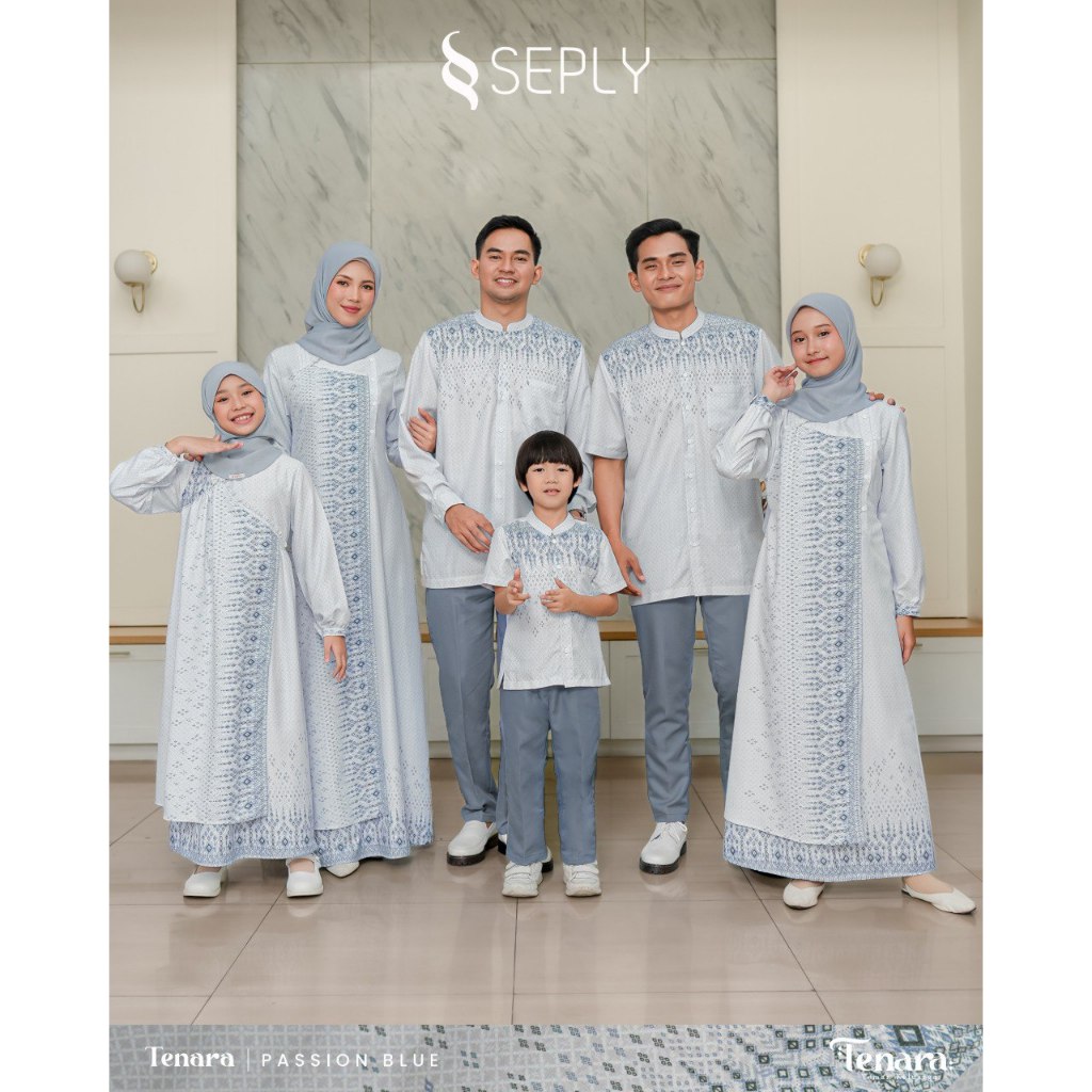 Seply - Tenara Passion Blue Set Family Sarimbit Seragam Keluarga Putih Biru Lebaran 2026