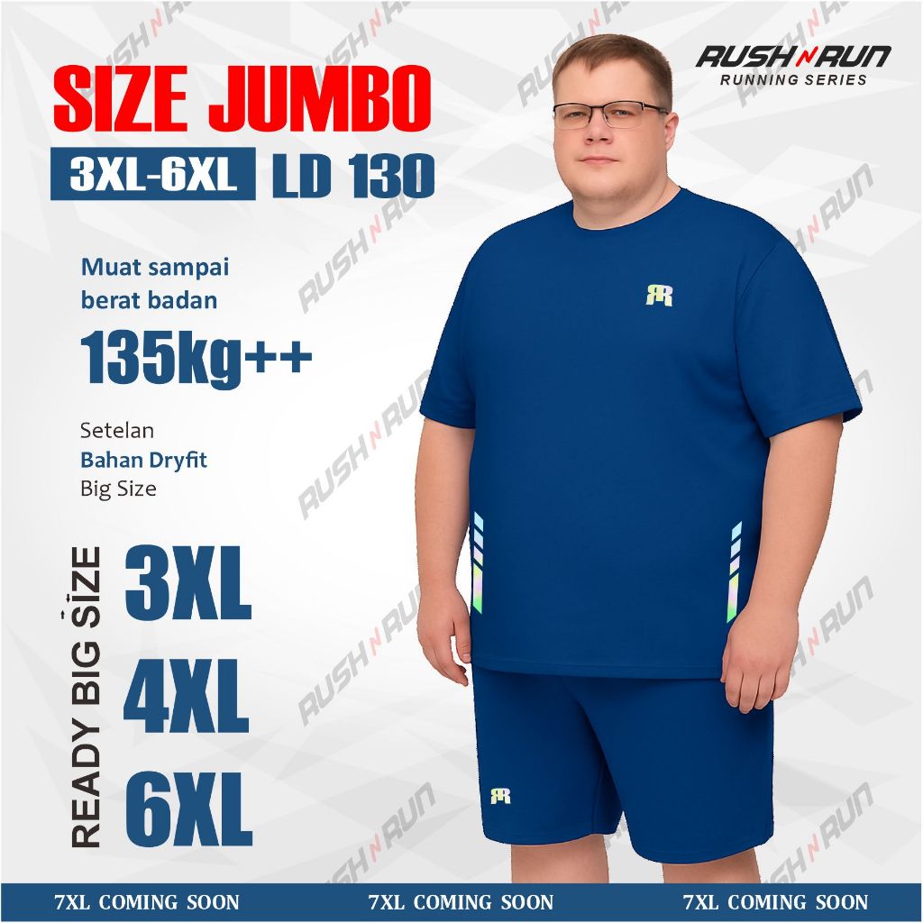 Setelan Baju Olahraga Pria Big Size Jumbo Bahan Dryfit Lari Running Ukuran 4XL 6XL