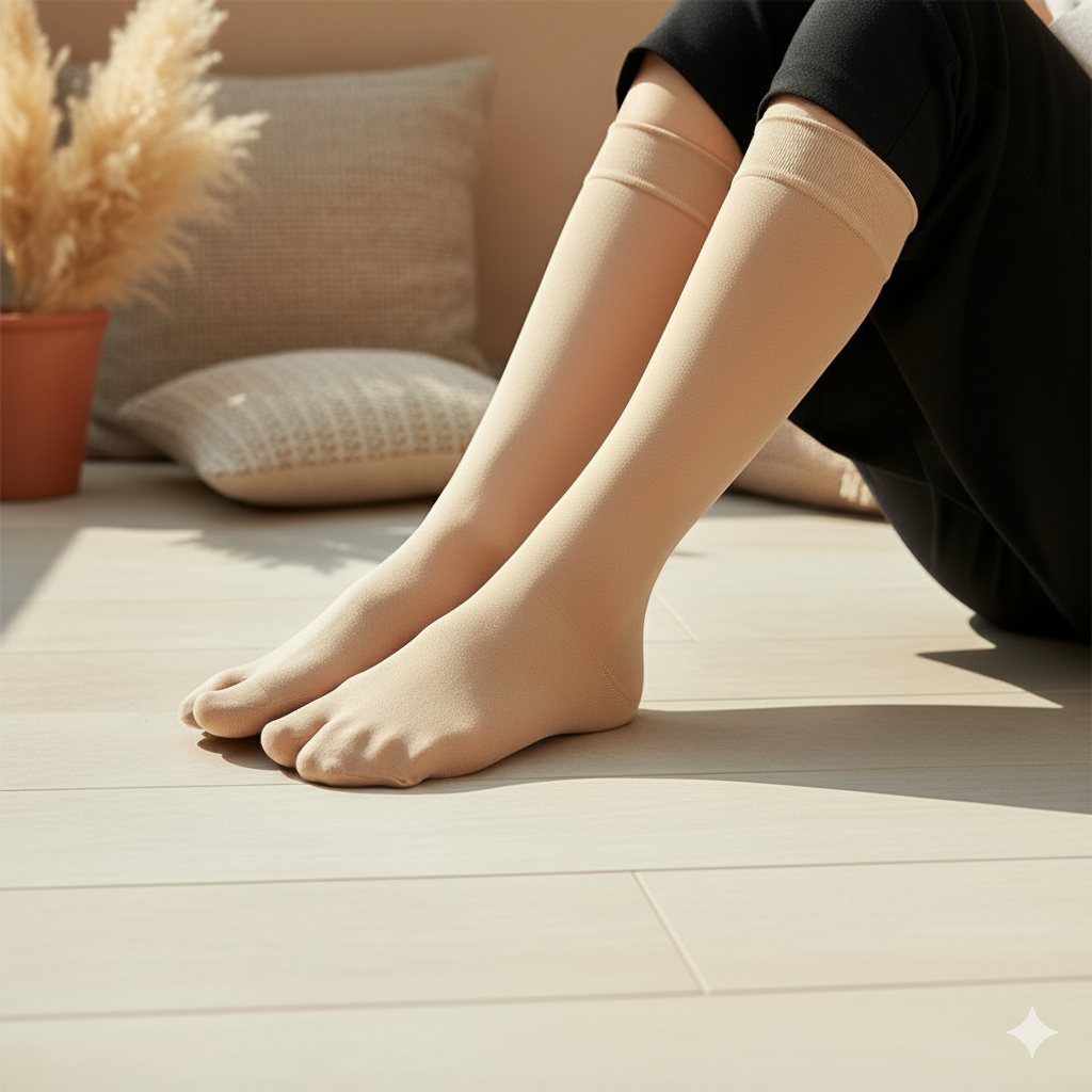 Stoking Jempol Wanita Dua Jari Selutut Kaos Kaki Stoking Panjang Velvet Warna Kulit