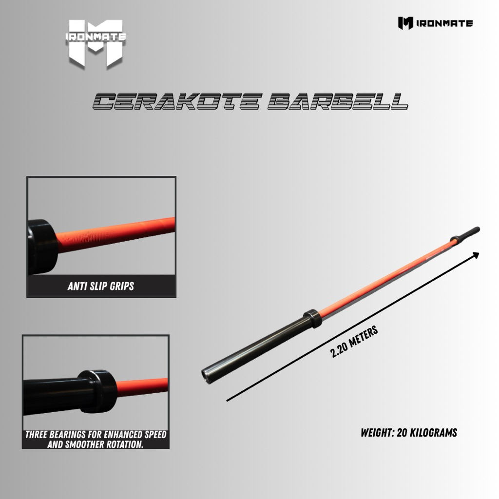 Ironmate Cerakote Barbell Merah Hitam 20kg