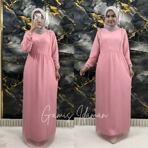 BANTING HARGA  -  Gamis Terbaru Zurra Brokat Velvet mix Tille Tutu Polka Dot Premium Remaja Busui Fr