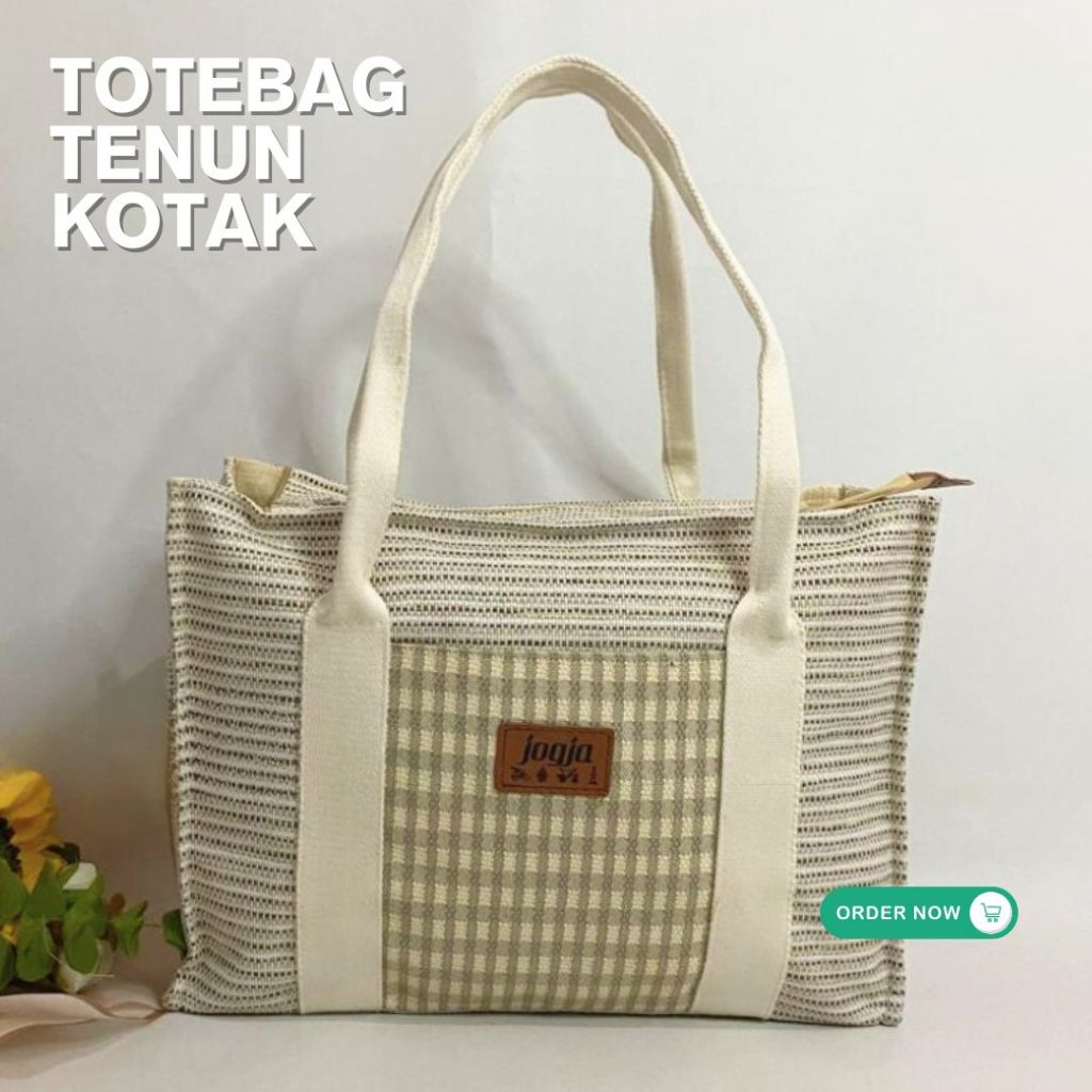PROMO / Totebag Tenun Etnik Kotak – Tas Kain Tradisional Stylish untuk Wanita