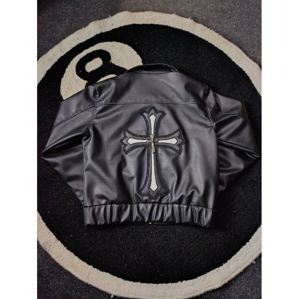 Leather jacket chrome hearts patch rare