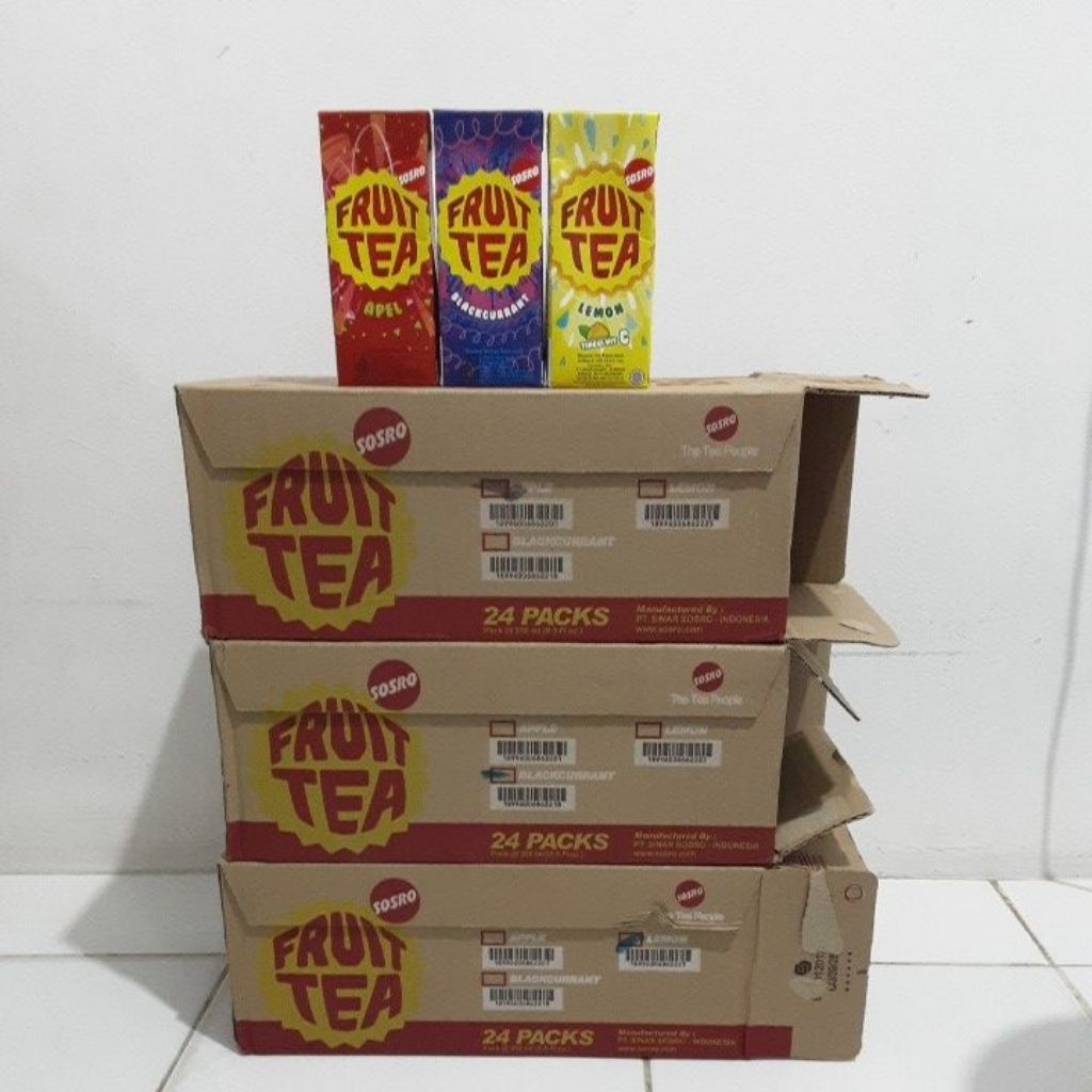 FRUIT TEA DUS KARTON KARDUS KOTAK 250ml ( isi 24 pcs ) / SOSRO / HALAL / LEMON / BLACKCURRANT / APPL