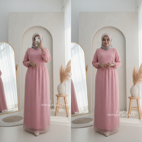 TERMURAH // ZURRA GAMIS MAXI BY ANNUHA BUSANA DRESS TILE POLKADOT BROKAT BUSUI VELVET TUTU JUMBO LD 