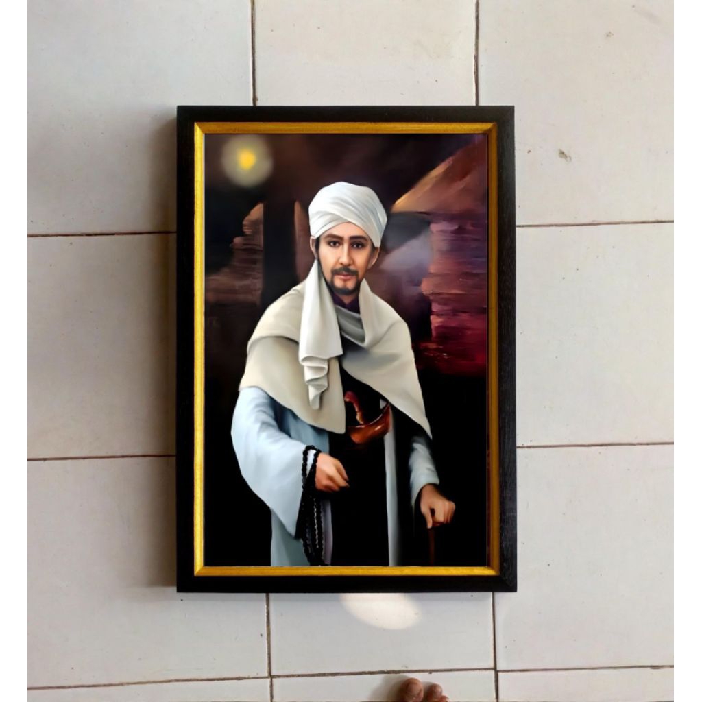 hiasan dinding lukisan cetak plus bingkai ukuran 35cm x 53 cm gambar , sunan gunung jati  3D