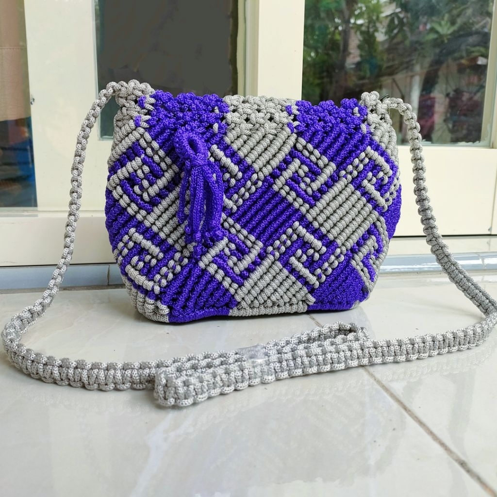 Tas Rajutan Talikur Selempang Motif Kalimantan Tas Tali Kur Murah dan Dompet Wanita Motif Keong Al-K