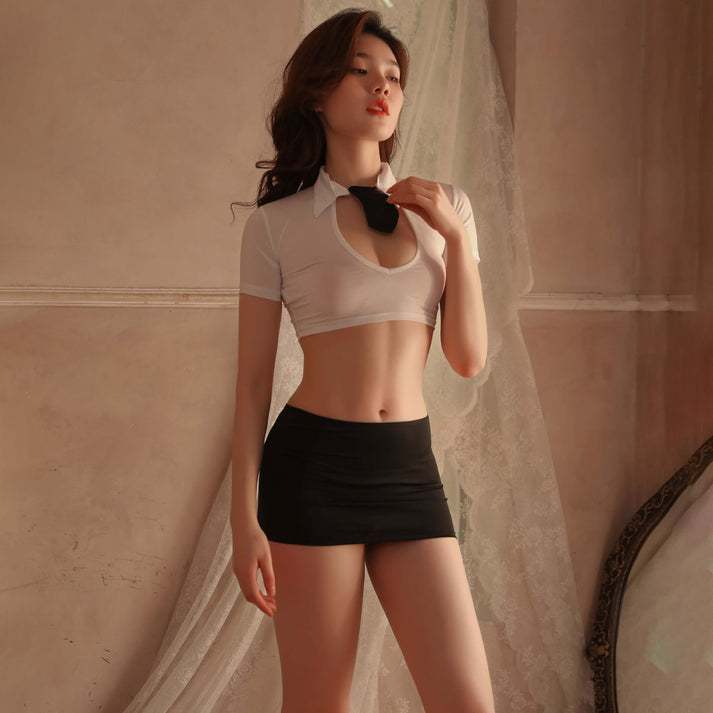 JKUC0782 Lingerie Sexy Hot Cosplay Sekretaris Set Seragam Kantor Office Putih Hitam