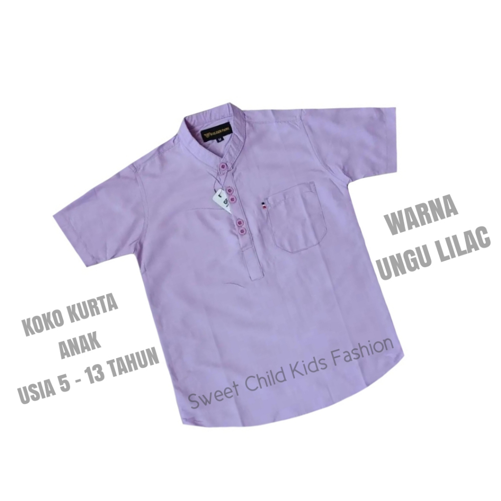 Baju Koko Kurta Anak Warna Ungu Lilac Purple 5 - 13 Tahun Laki-Laki