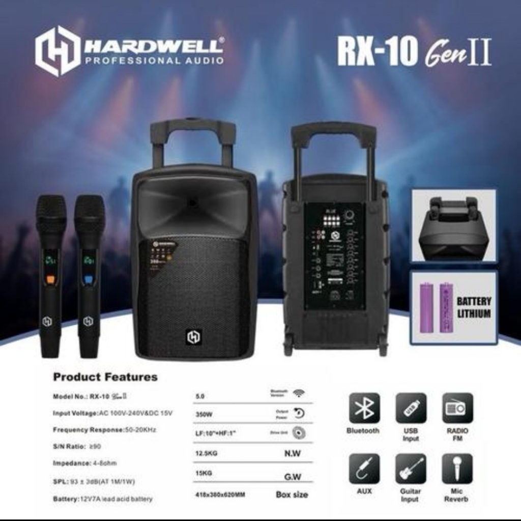 speaker aktif portabel bluetooth profesional HARDWELL RX-10 GEN-2 speaker portabel karaoke